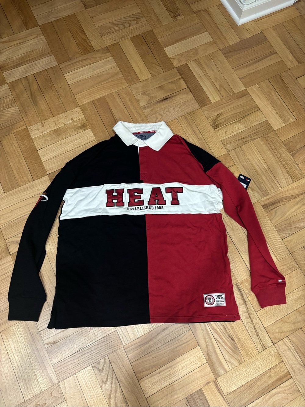 Men's Tommy Hilfiger Jeans Black Miami Heat Rugby Polo Sz XL NBA Basketball Rare